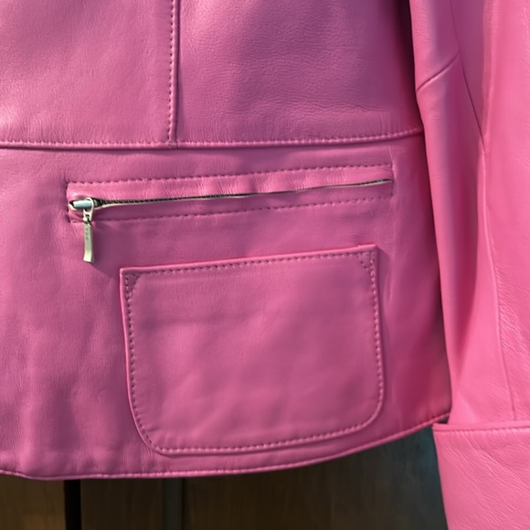 Leather hot pink jacket, 3 snap front, size L - Picture 6 of 8